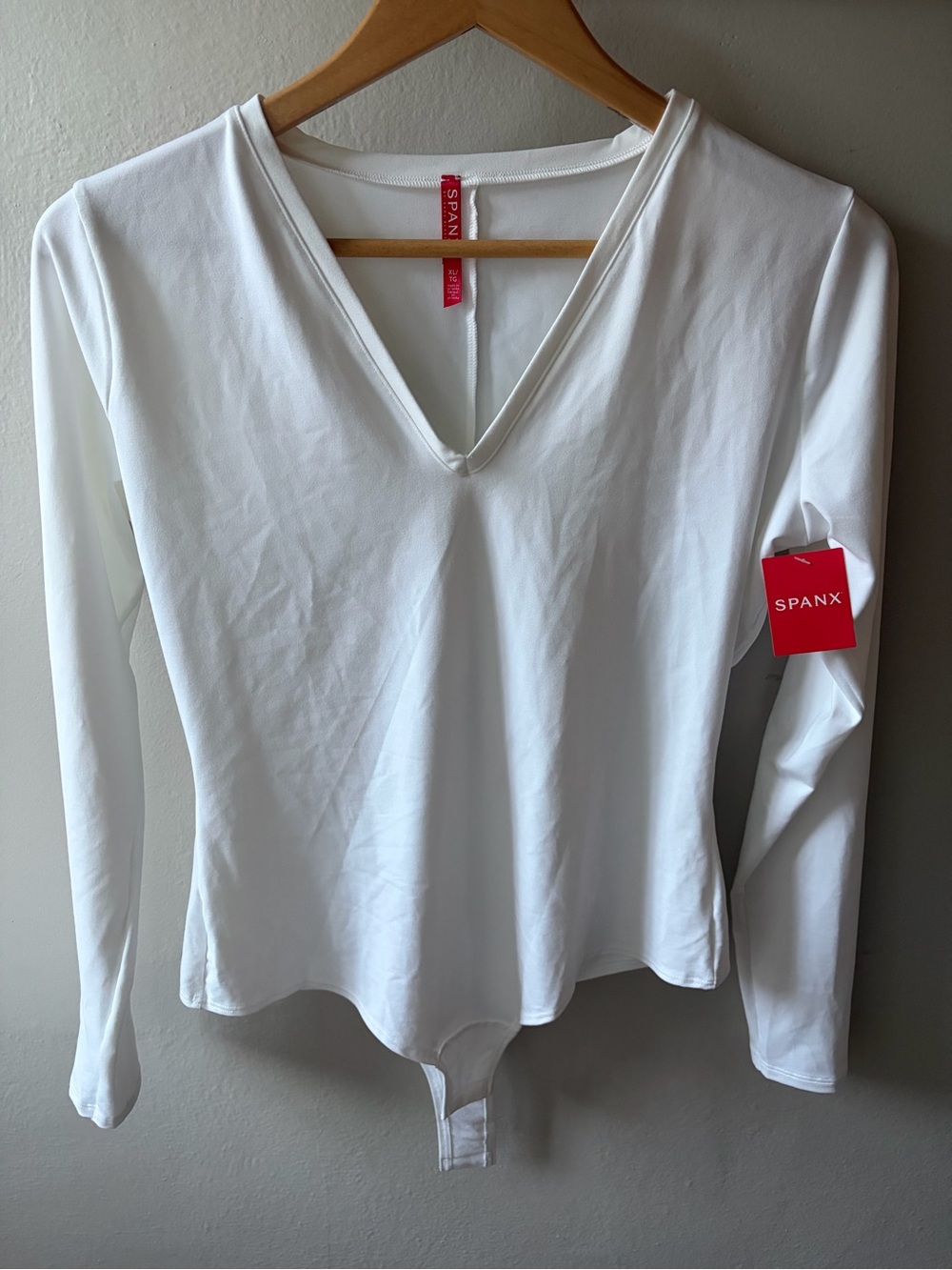 SPANX White V-Neck Long Sleeve Bodysuit Top NWT